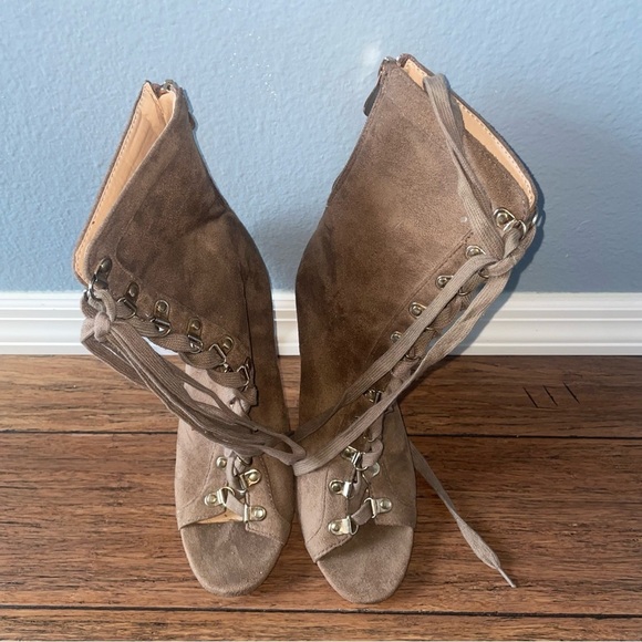 Taupe 🍁 Suede lace up heels fall heels stiletto pumps zipper heels - Picture 4 of 11